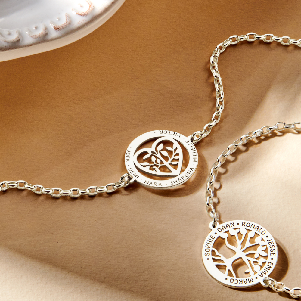 Silver tree of life bracelet with heart