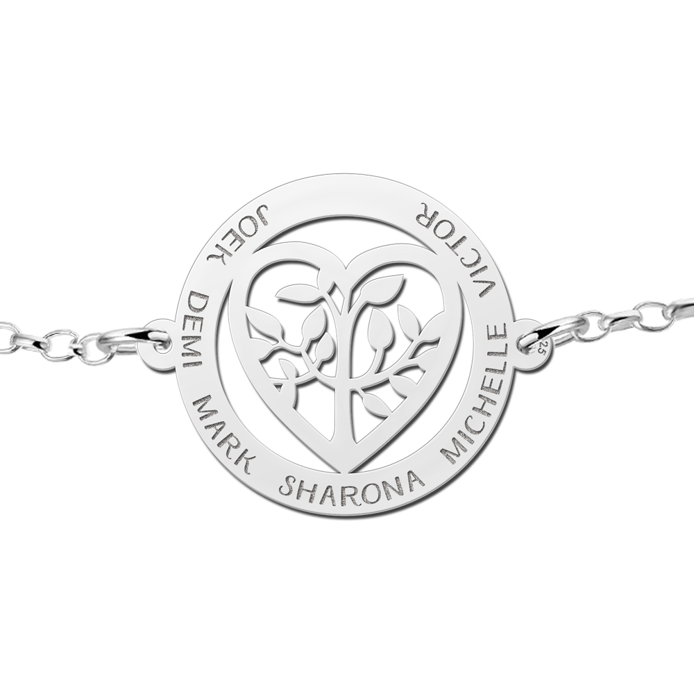 Silver tree of life bracelet with heart