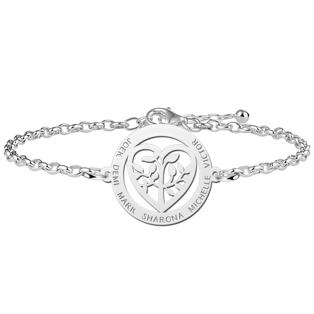 Silver tree of life bracelet with heart