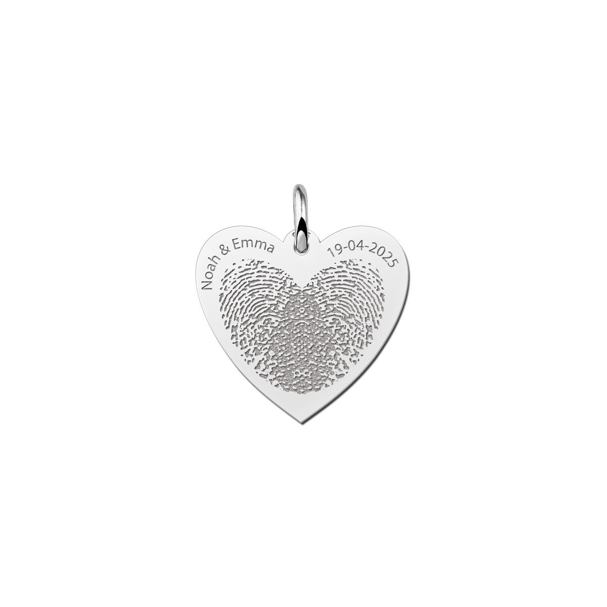Silver Heart Pendant with 2 Fingerprints and Names