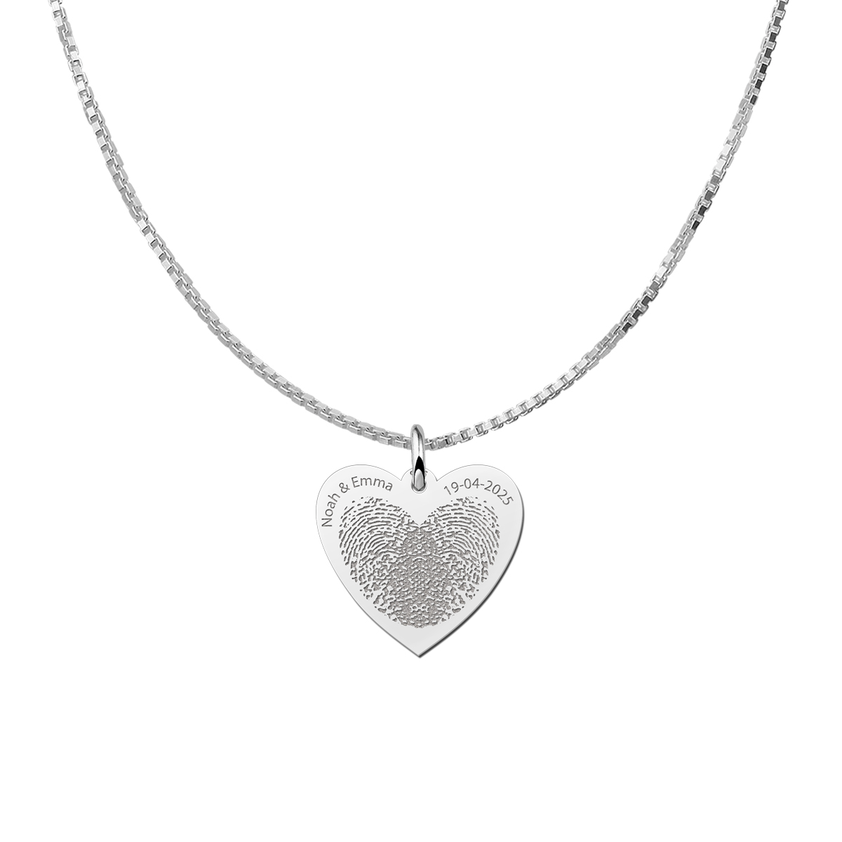 Silver Heart Pendant with 2 Fingerprints and Names