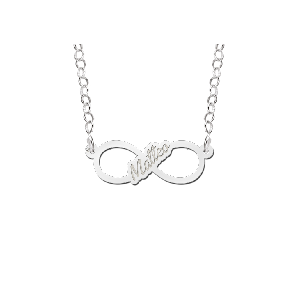 Silver infinity necklace written name 