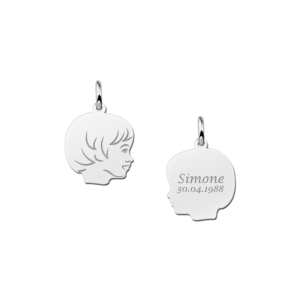 Silver child head girl pendant with back engraving - small