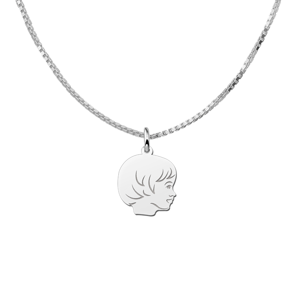 Silver child head girl pendant with back engraving - small