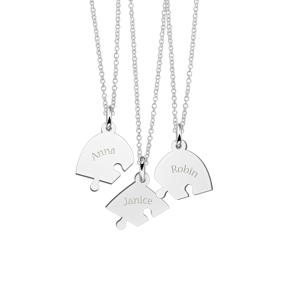 Silver heart three puzzle piece friendship necklace