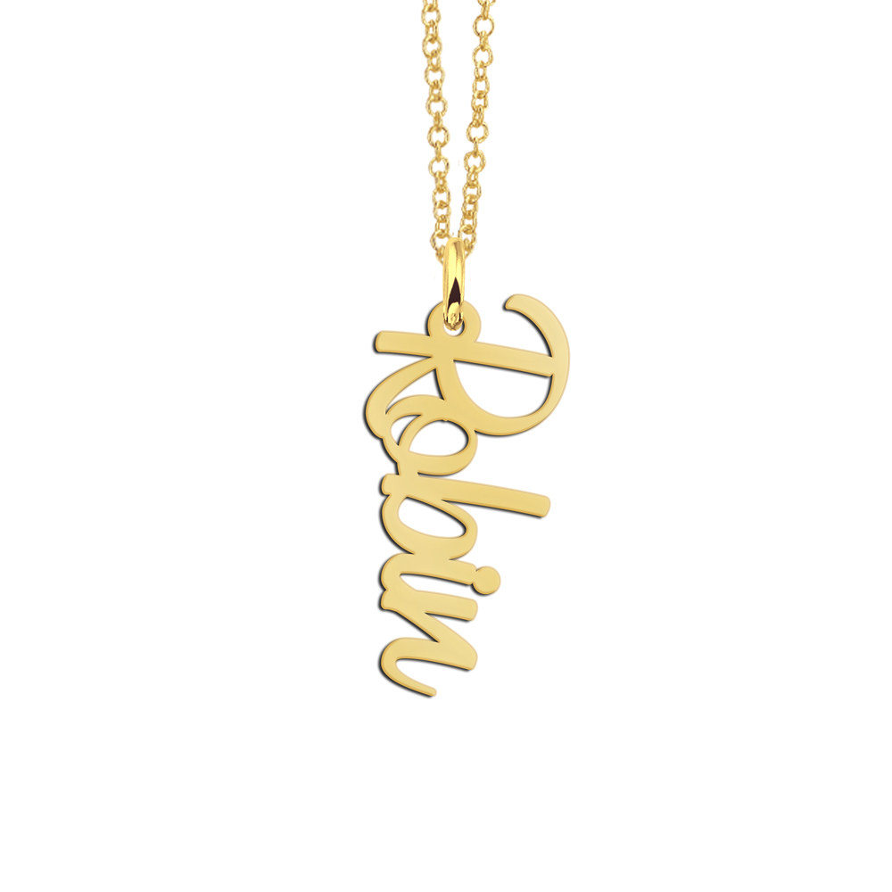 Gold vertical name necklace Robin