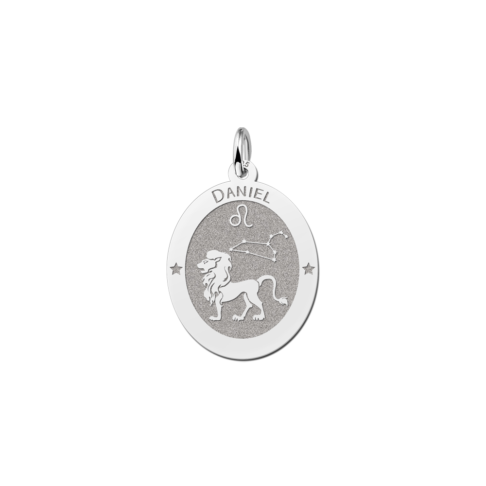 Silver oval zodiac pendant Leo