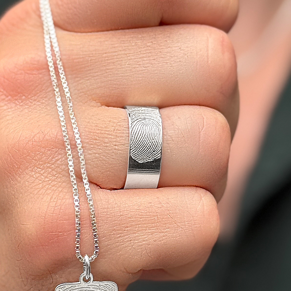 Silver fingerprint ring - 8 mm flat