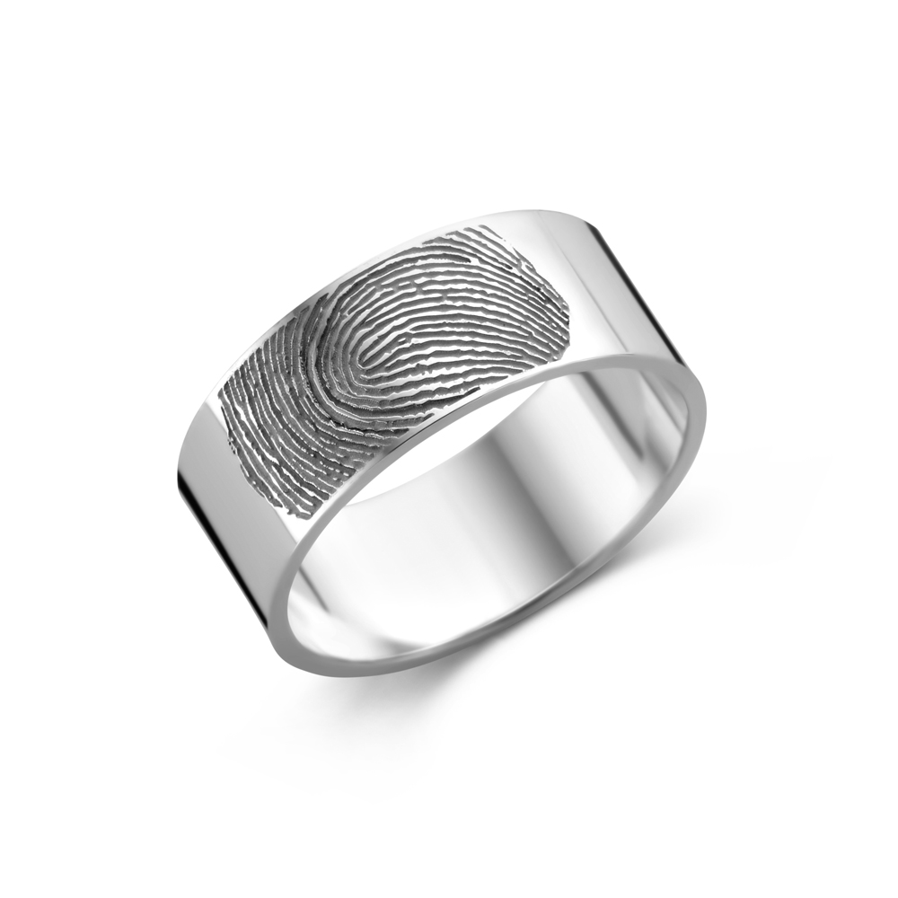 Silver fingerprint ring - 8 mm flat