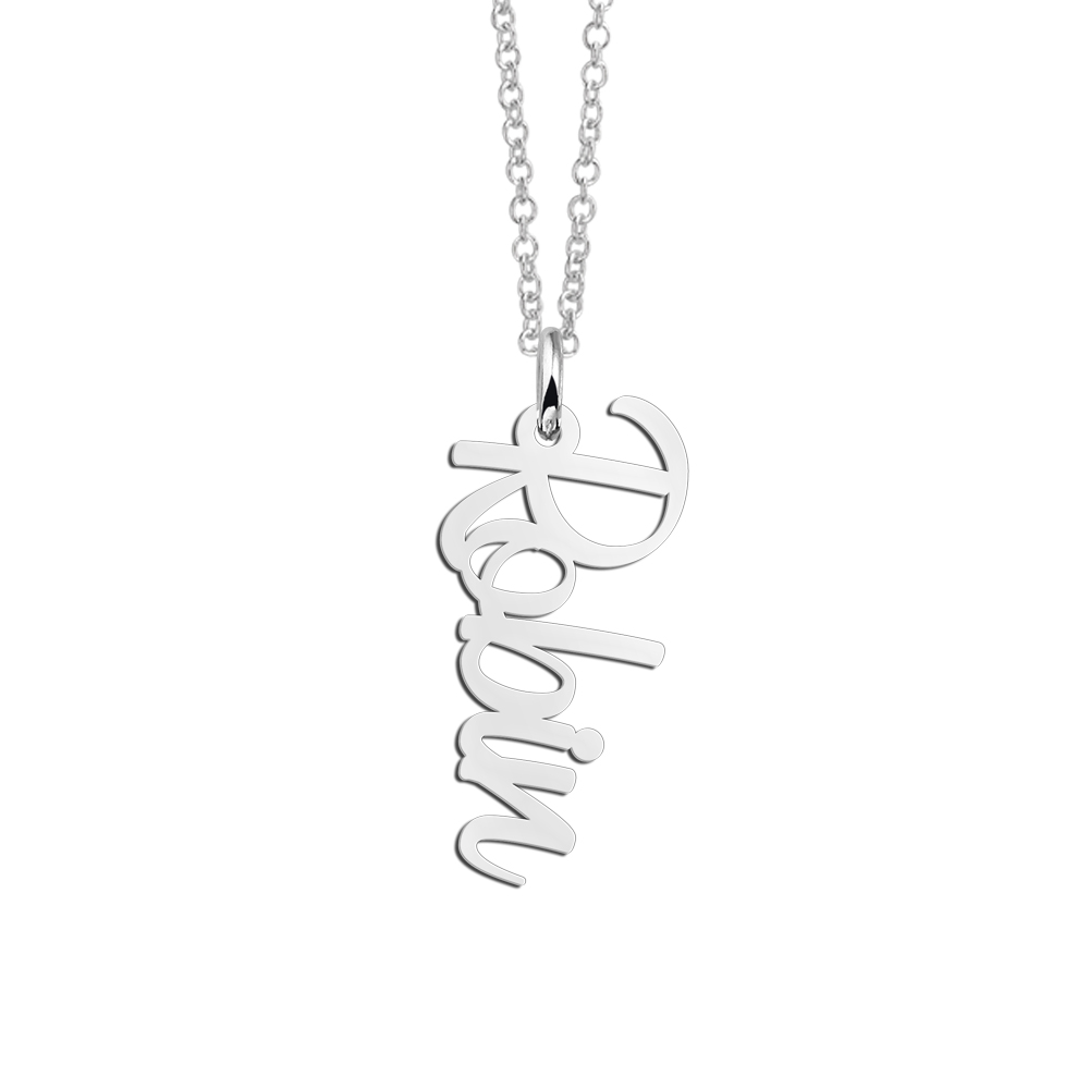Silver vertical name necklace Robin