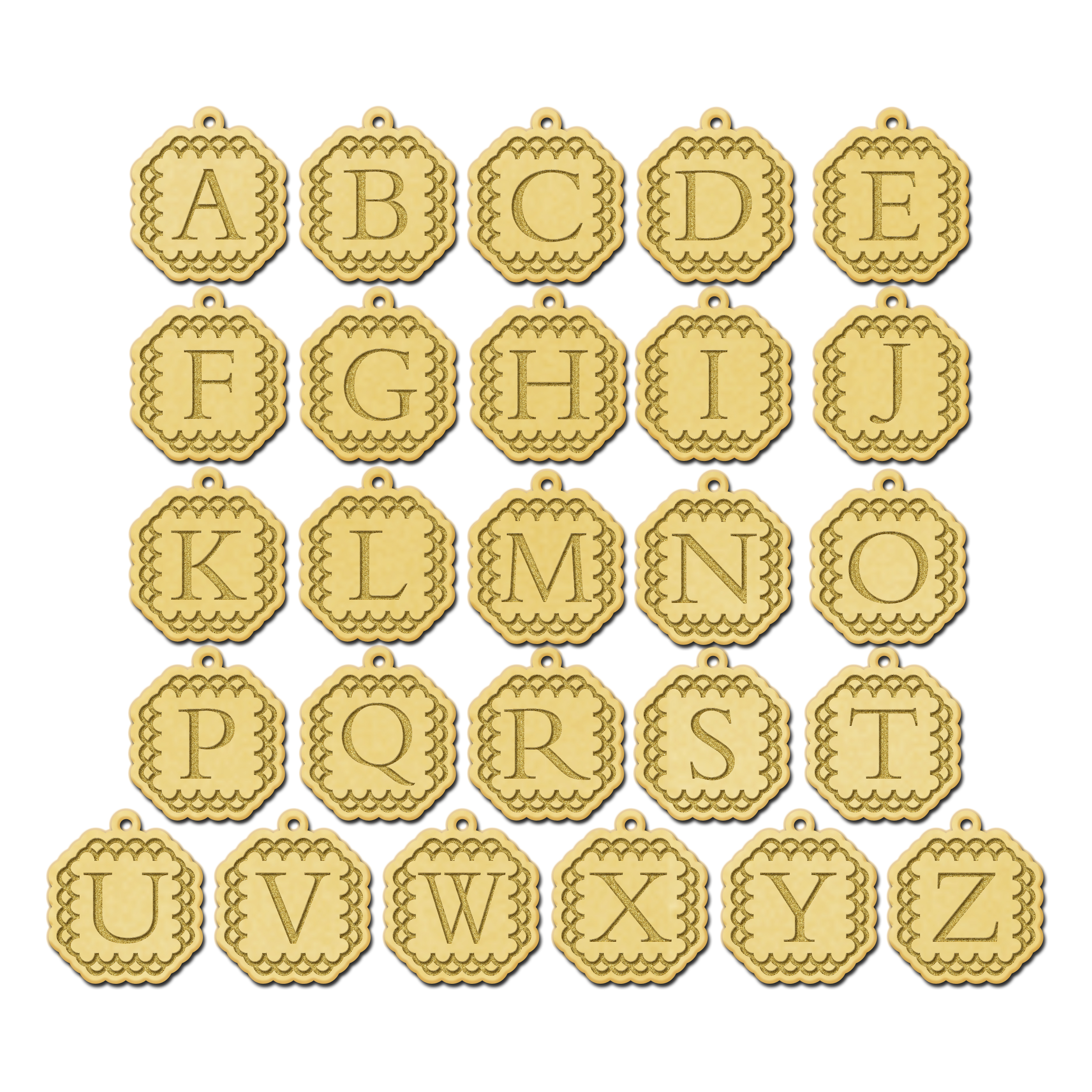 Golden initial pendant engraved border