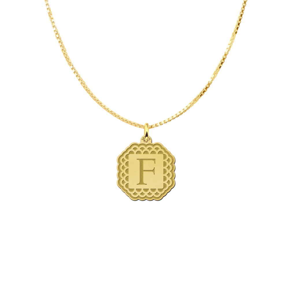 Golden initial pendant engraved border