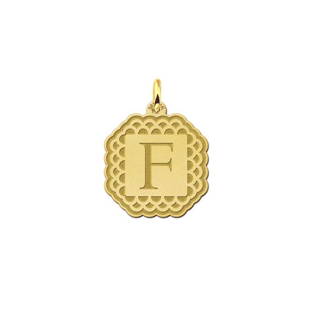 Golden initial pendant engraved border