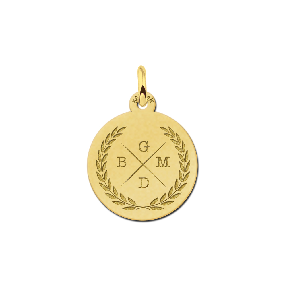 Letter necklace of gold with four initials
