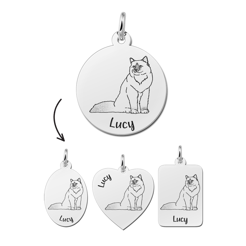 Silver pendant cat with engraving Birman