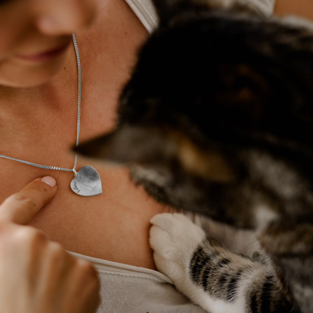 Silver pendant cat with engraving Birman