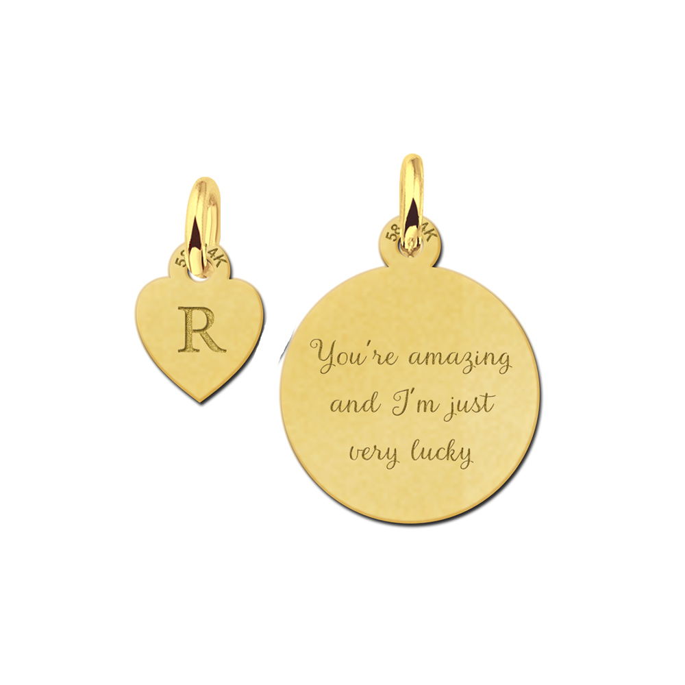 Gold minimalist pendant with letter and text