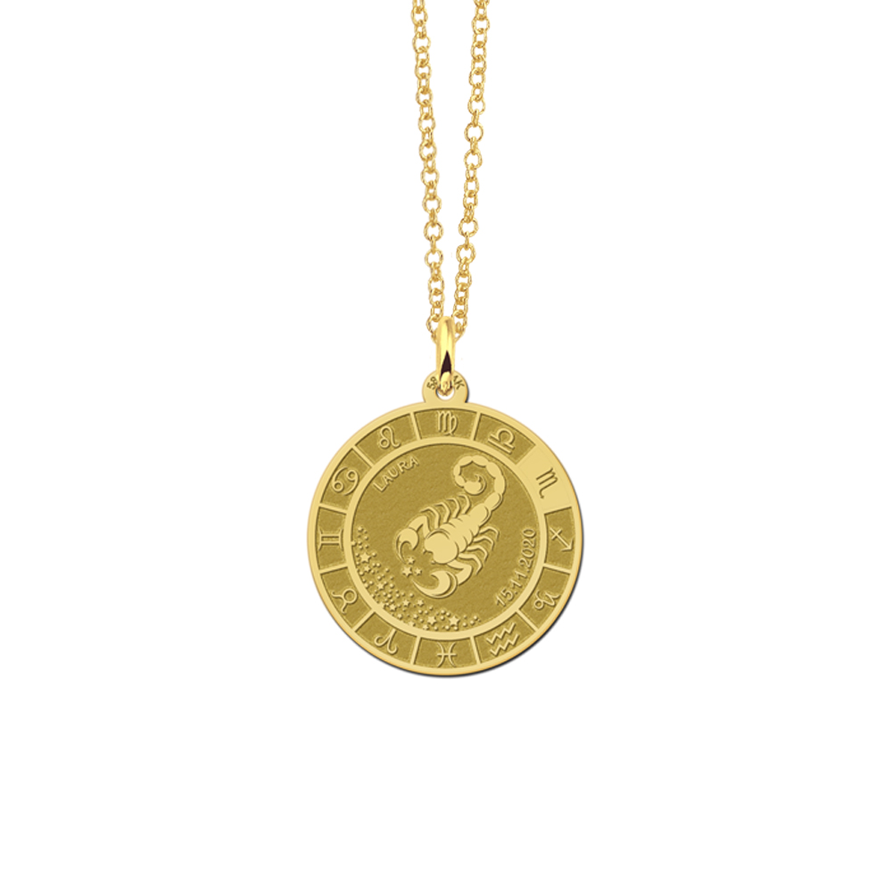 Gold round pendant zodiac scorpio