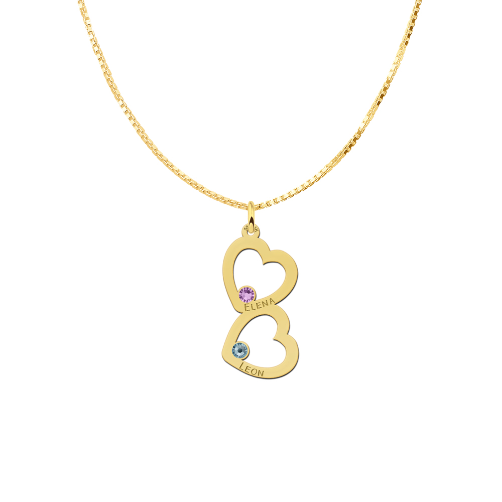 Pendant with two hearts in 14 carat gold