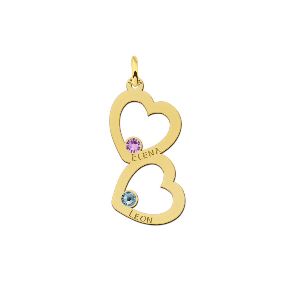 Pendant with two hearts in 14 carat gold