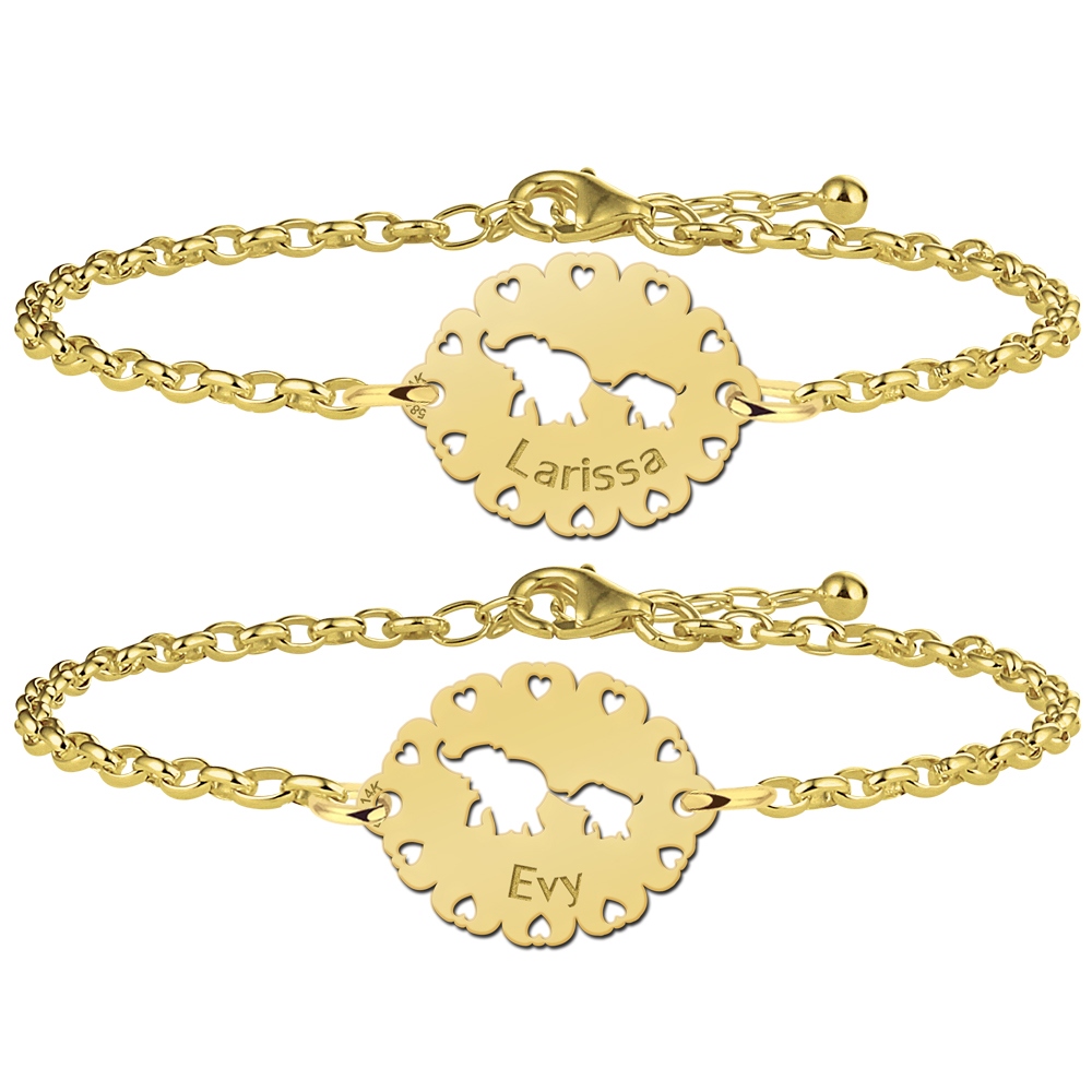 Golden mother-and-daughter bracelets with elephants
