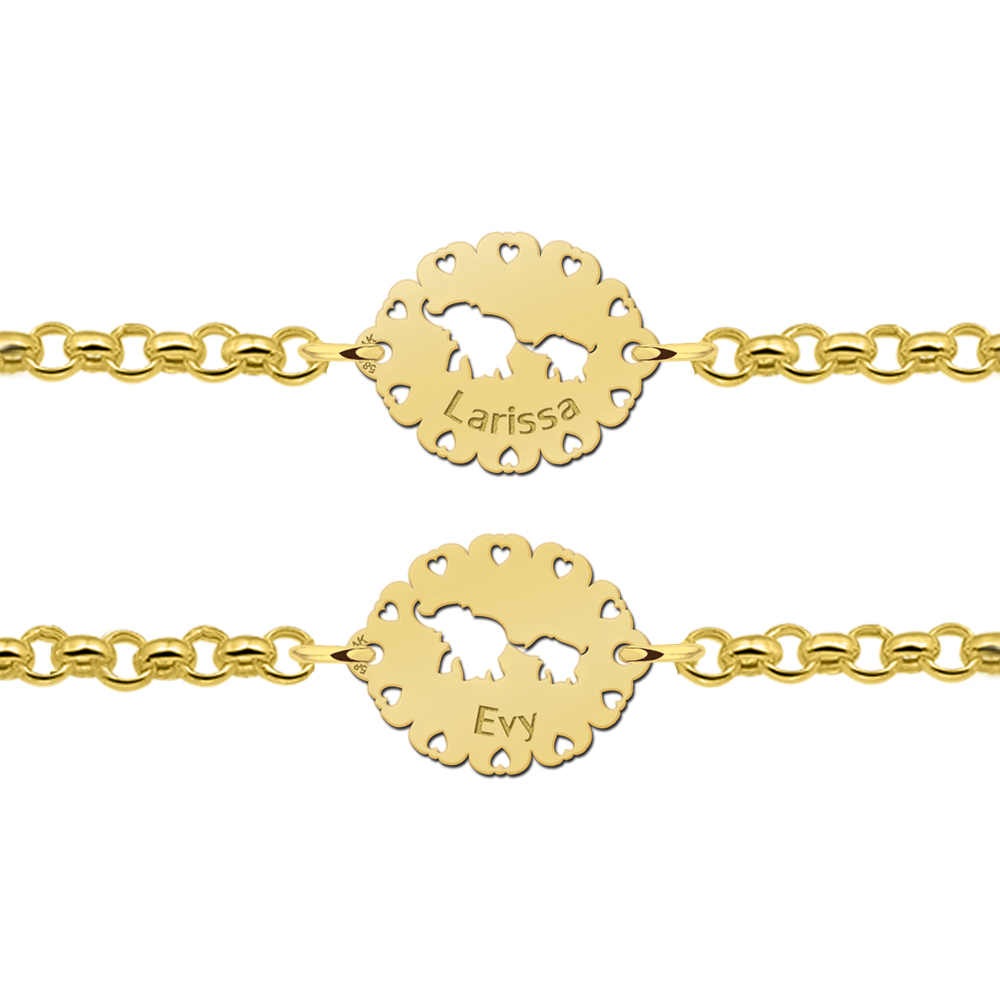 Golden mother-and-daughter bracelets with elephants