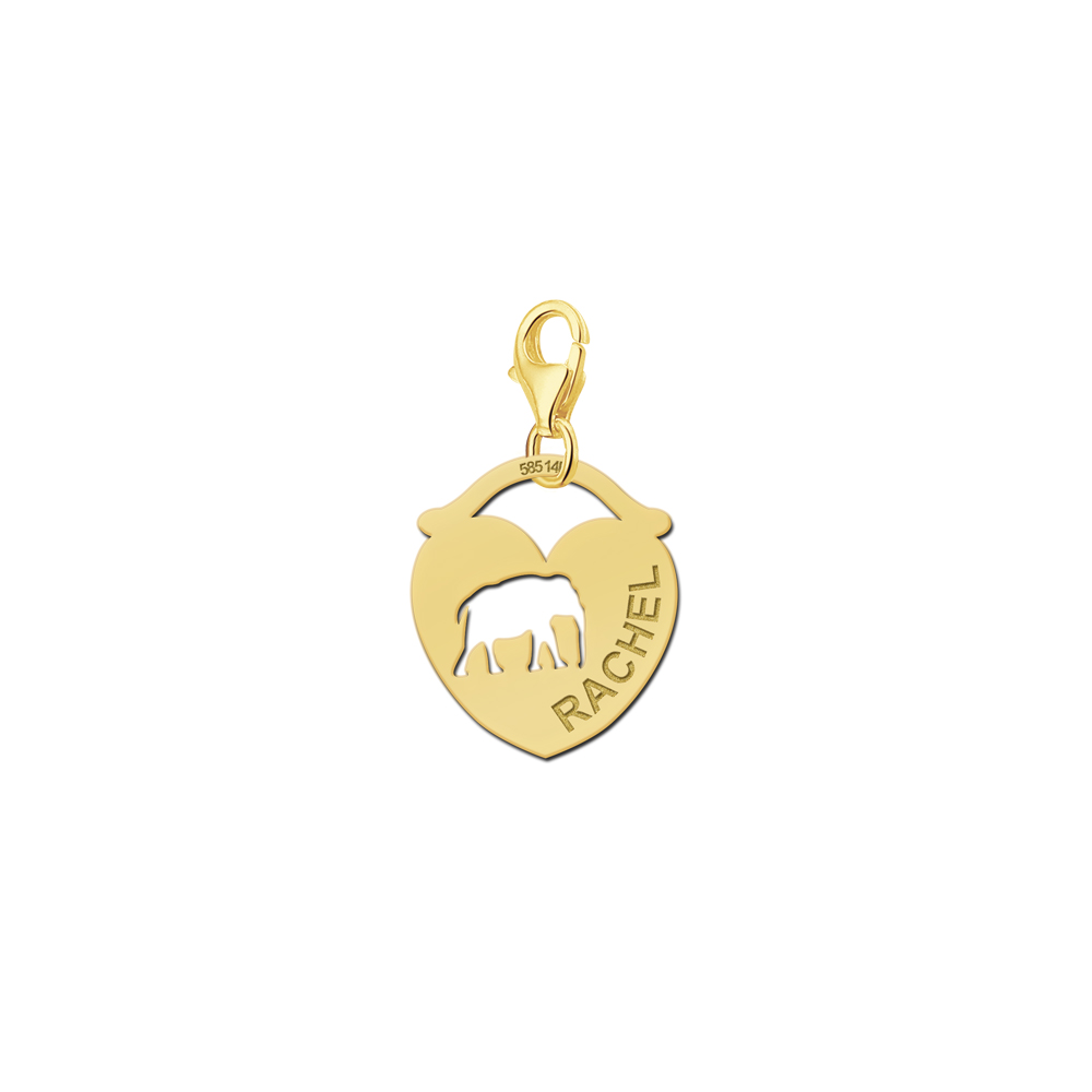 Gold Animal Charm, Heart Elephant