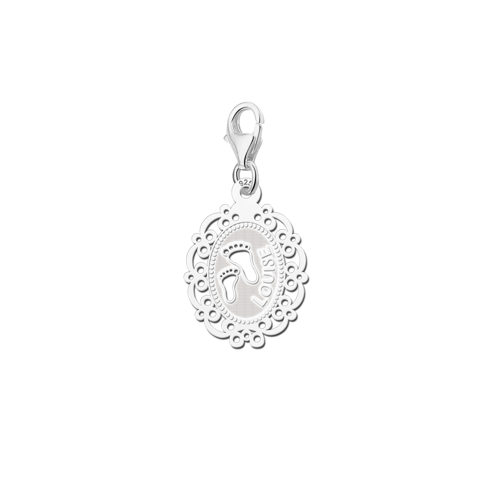 Silver cameo charm babyfeet with name