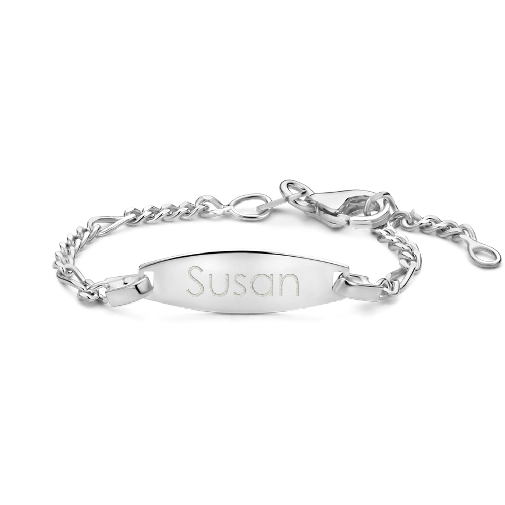 Oval Newborn bracelet figaro in silver