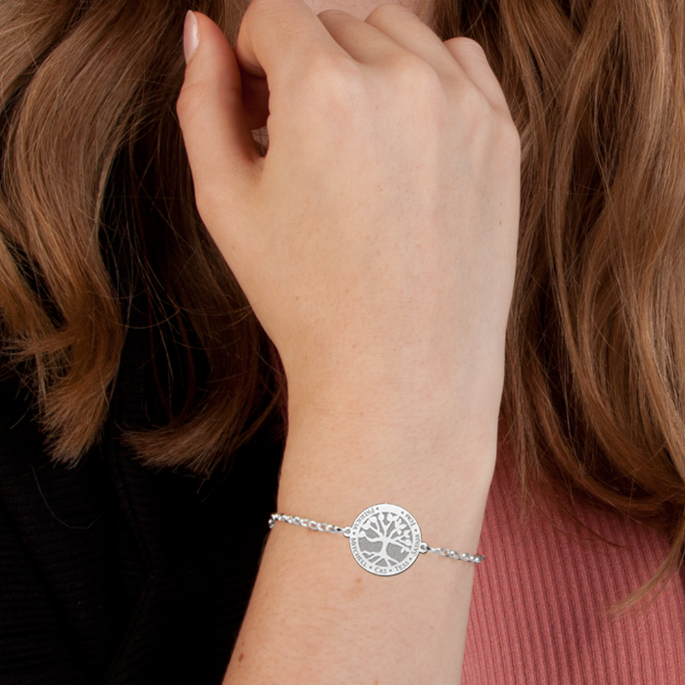 Silver bracelet with engraved tree of life