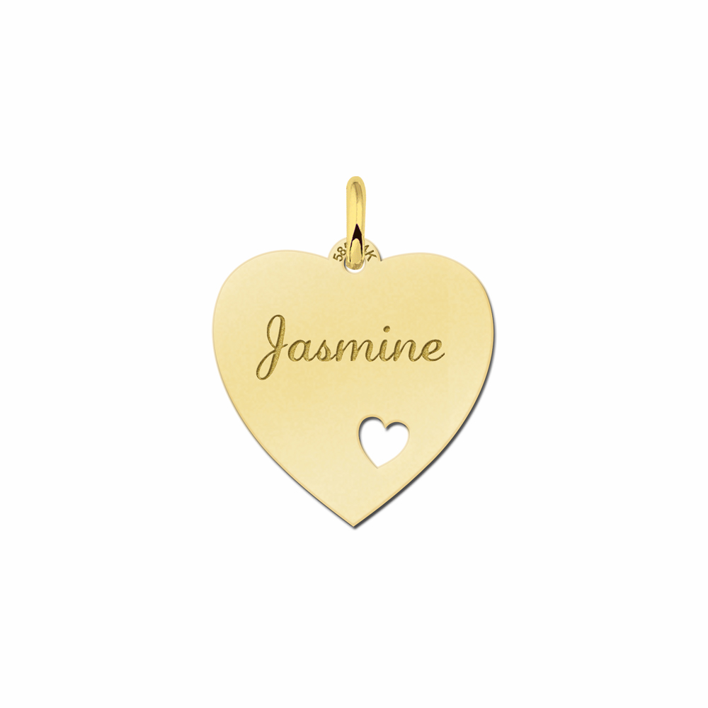 Gold engraved heart nametag heart