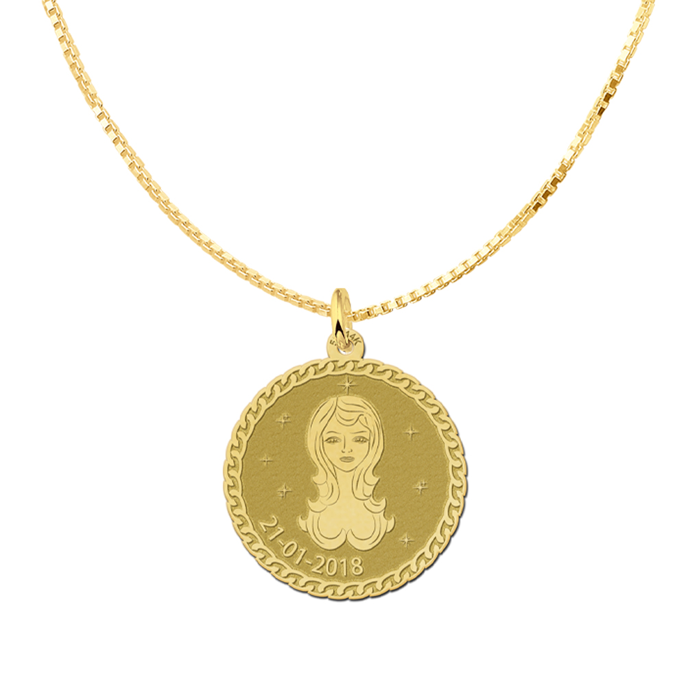 Golden round zodiac pendant Virgo