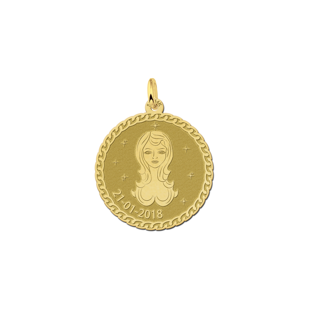 Golden round zodiac pendant Virgo