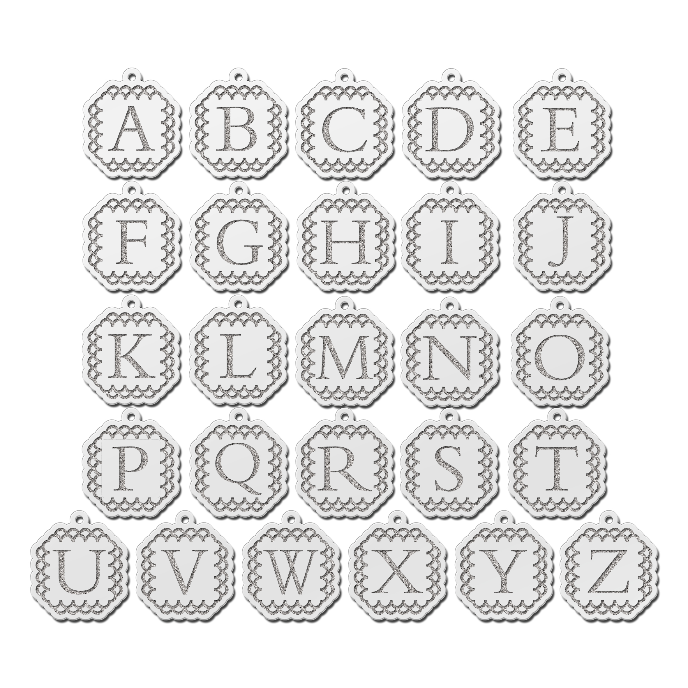 Silver initial pendant engraved border