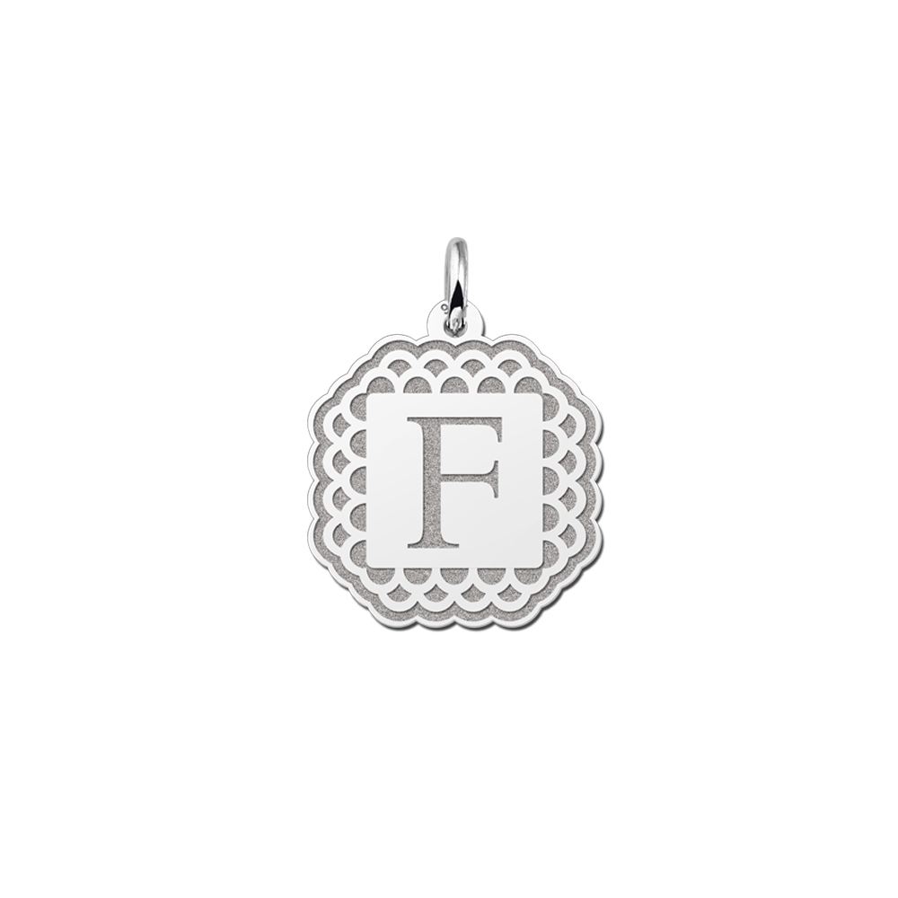 Silver initial pendant engraved border