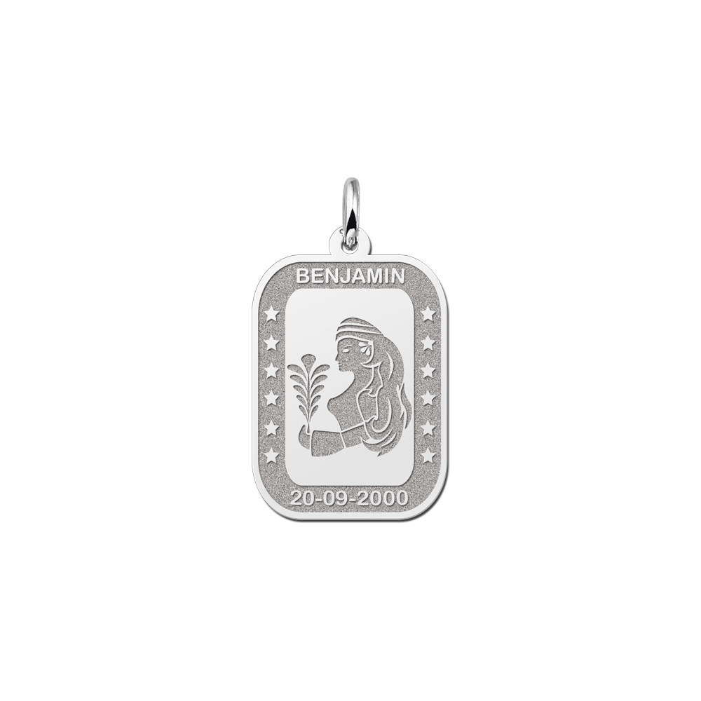 Silver rectangular pendant zodiac virgo
