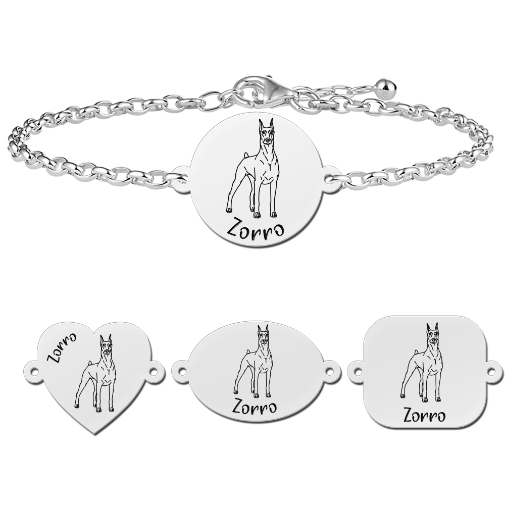 Dog bracelet with engraving Dobermann silver