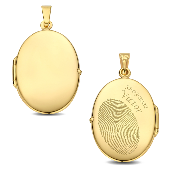Gold oval medallion with engraving - big