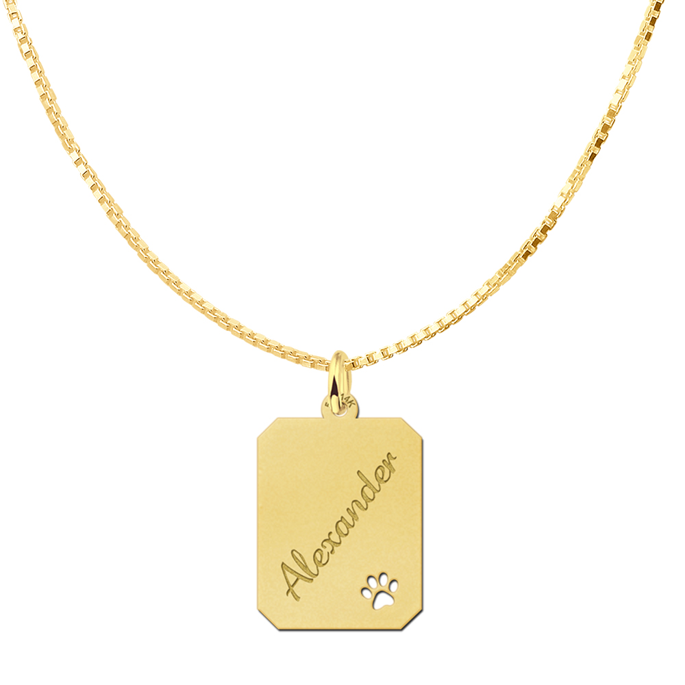 Gold rectangular pendant with paw