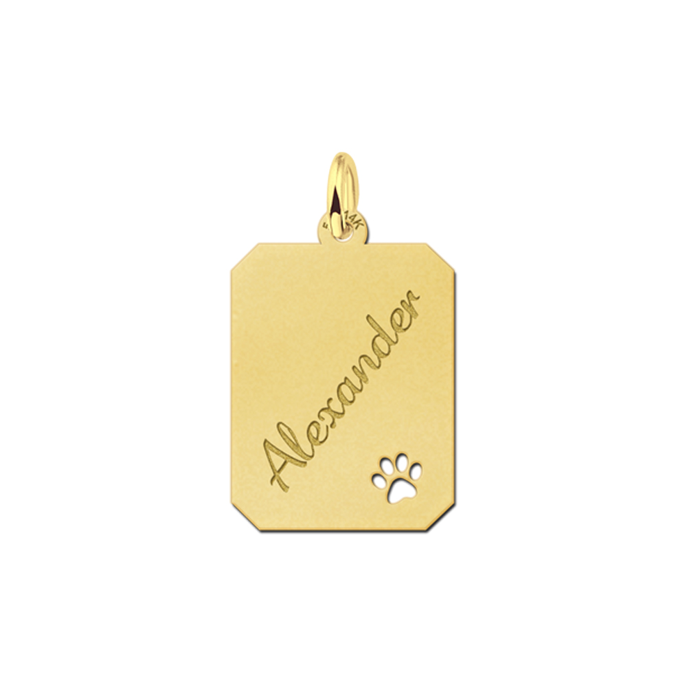 Gold rectangular pendant with paw