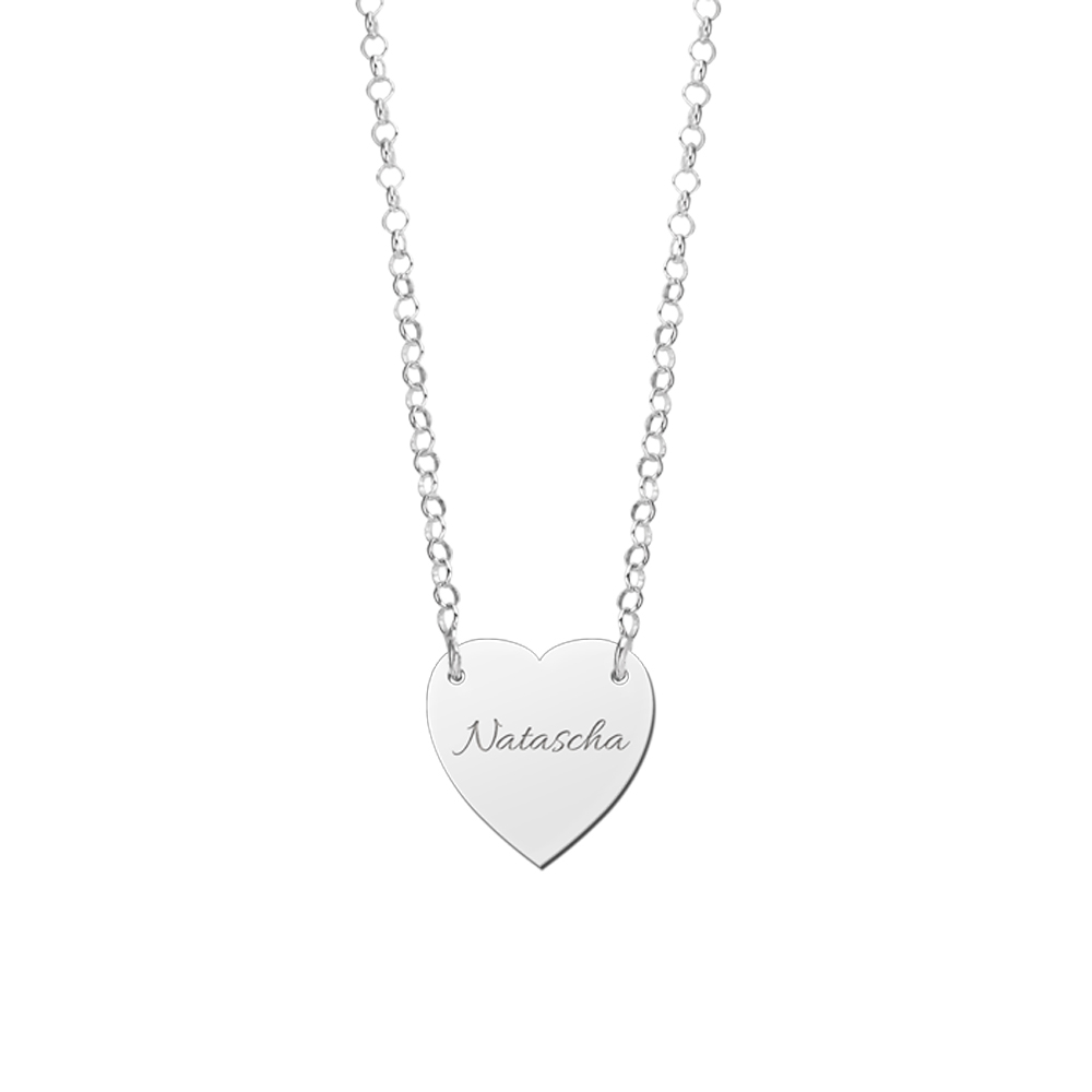 Silver minimalist necklace with heart and engraving