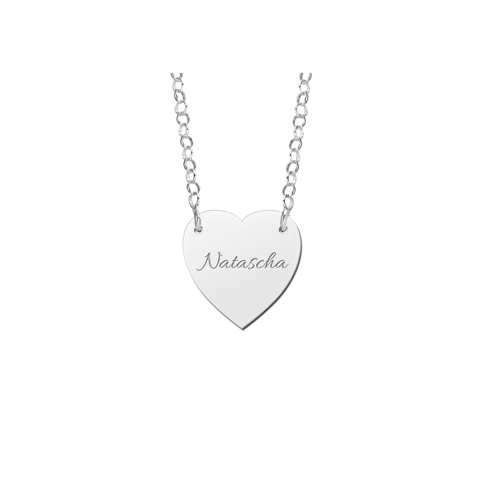 Silver minimalist necklace with heart and engraving