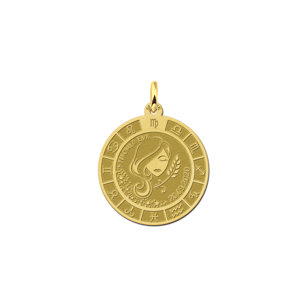 Gold round pendant zodiac virgo