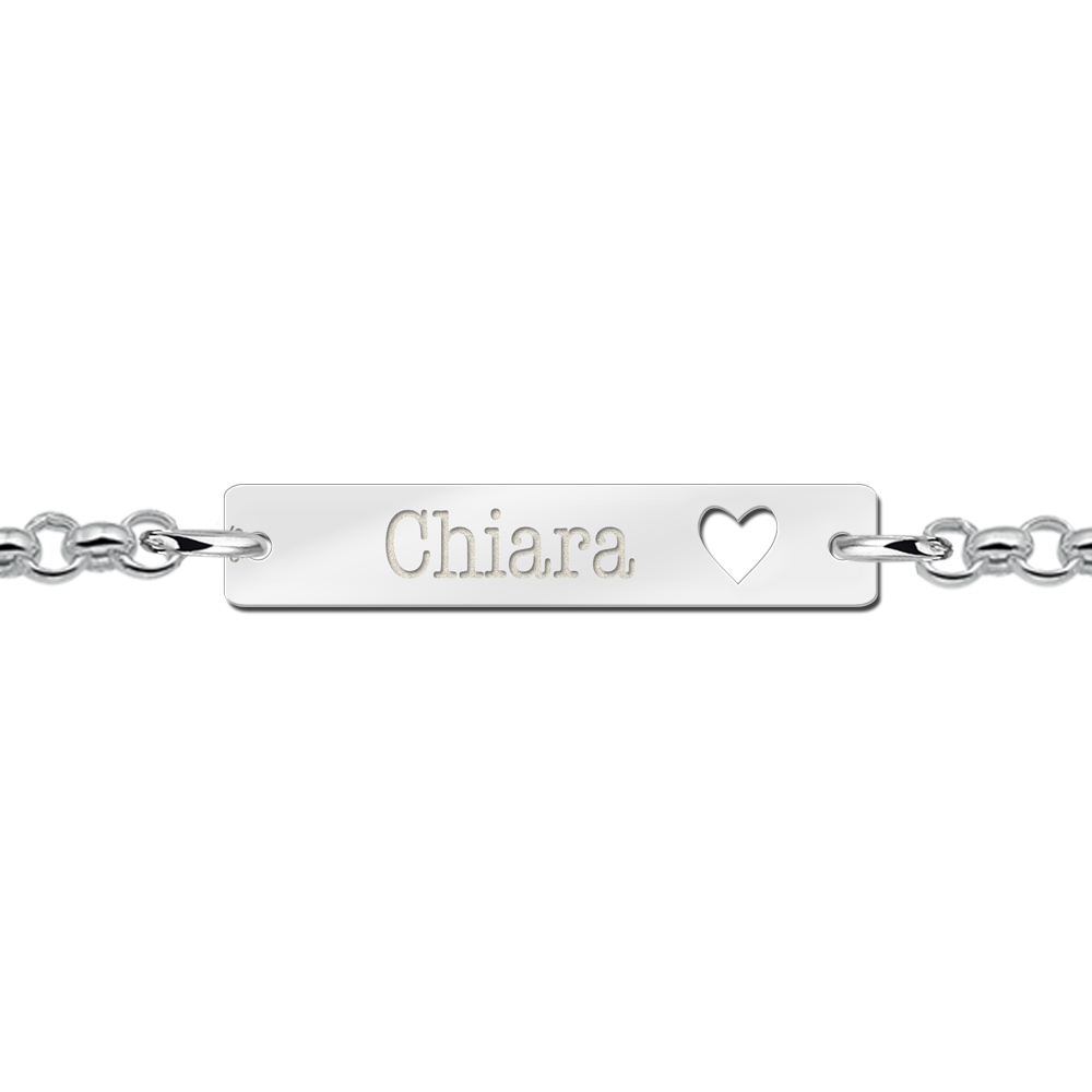 Silver bar bracelet with name and heart