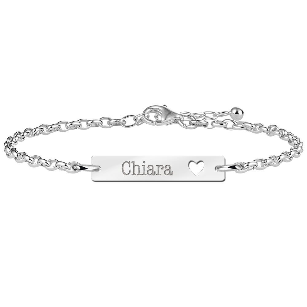 Silver bar bracelet with name and heart
