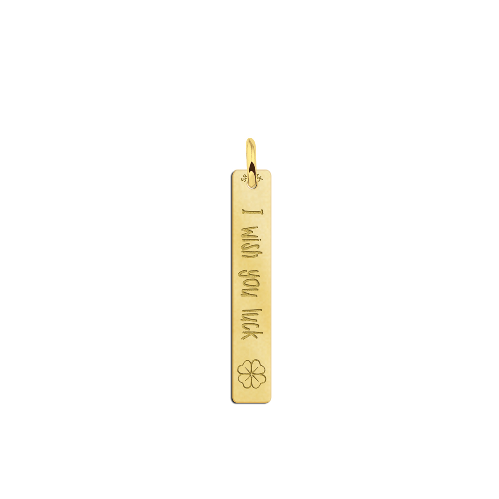 Golden bar necklace pendant with engravement and cloverleaf