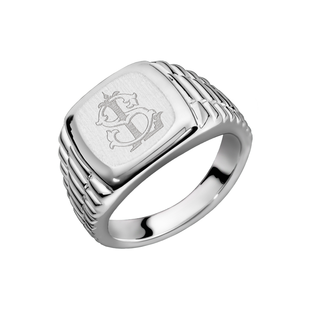 Rolex style silver signet ring with monogram