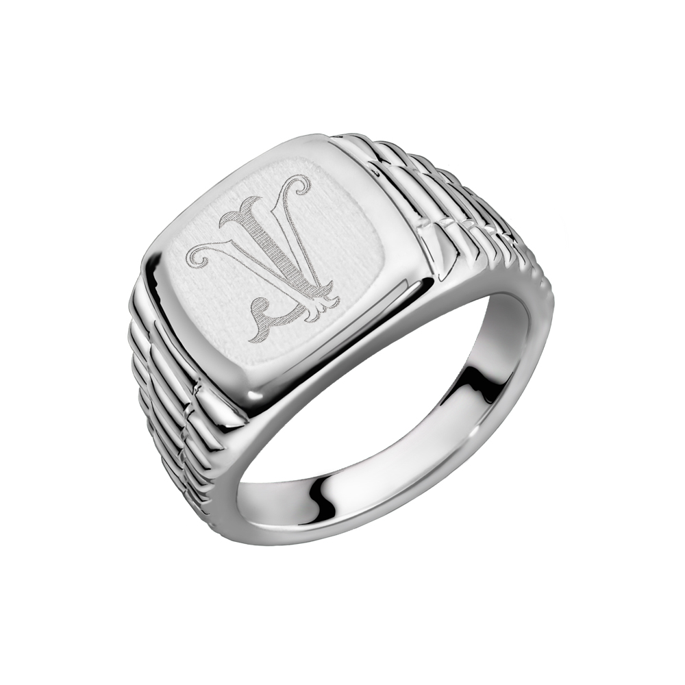 Rolex style silver signet ring with monogram