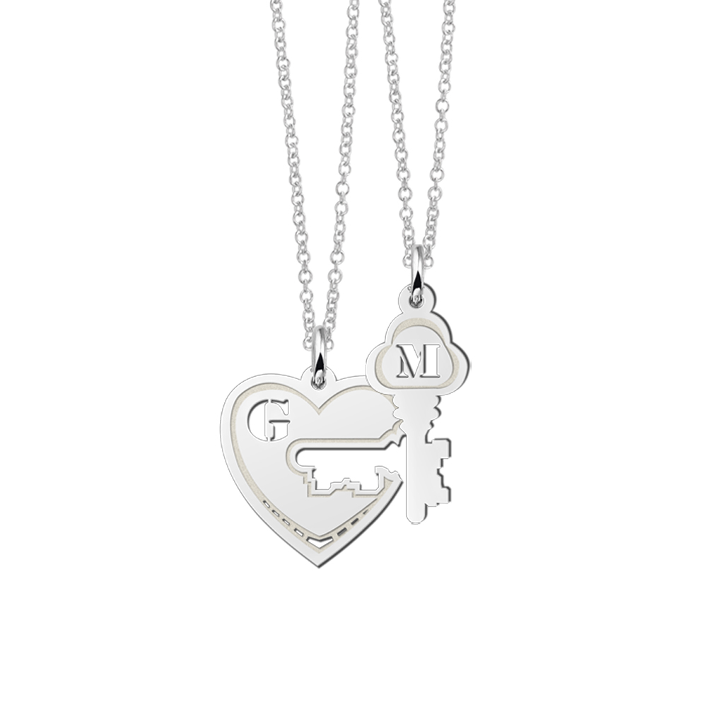 Silver Friendship Necklace Heart with Key