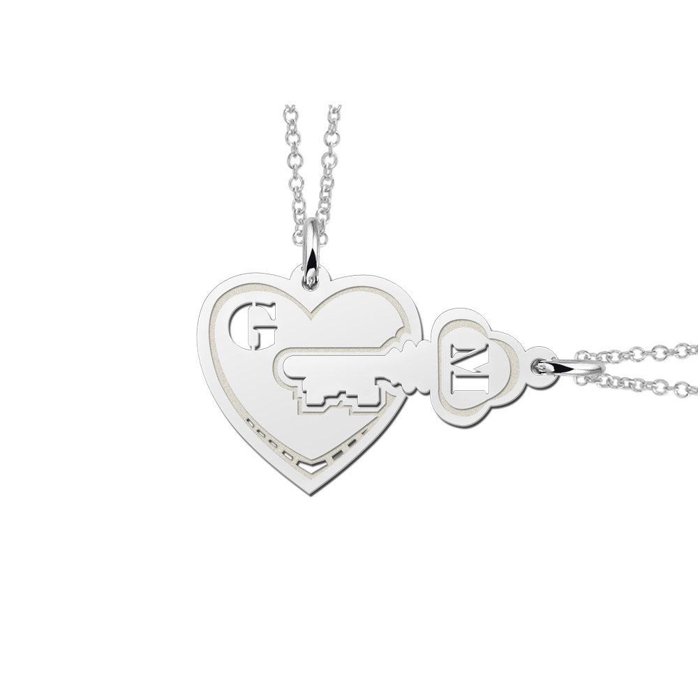 Silver Friendship Necklace Heart with Key